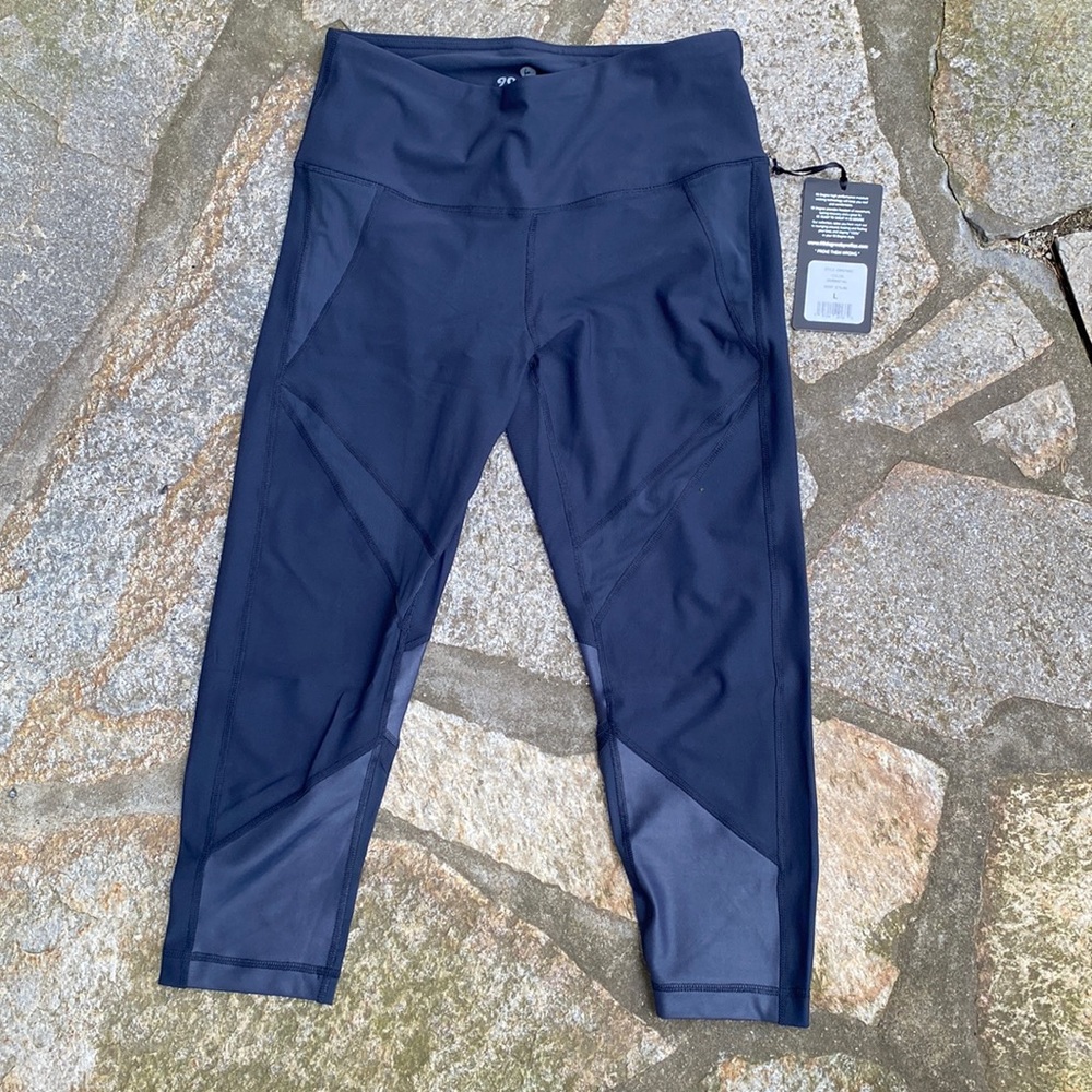 NEW 90 Degree By Reflex High Waisted Shimmery Capri Bluish-Gray (Gunmetal) Color